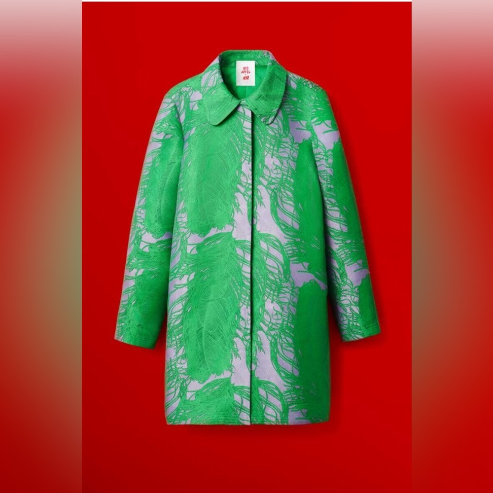Iris Apfel x H&M Jacquard-weave Coat Jacket Feather print Purple Green XS